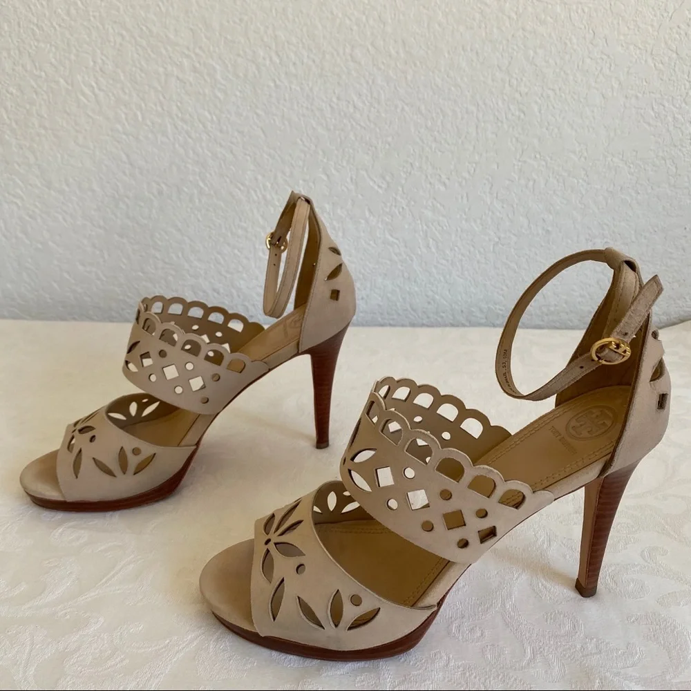Tory Burch laser cut ankle strap sandals